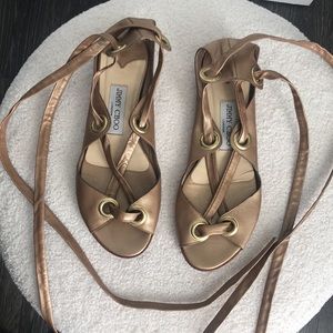 Jimmy Choo Lace Up Gold flats size 37.5